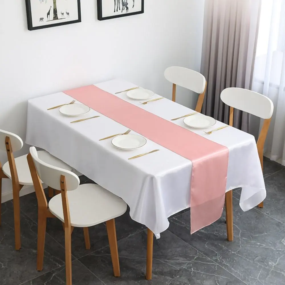 Modern Solid Color Satin Table Runner Smooth Party Supply Table Cover 275CM Tablecloth Banquet