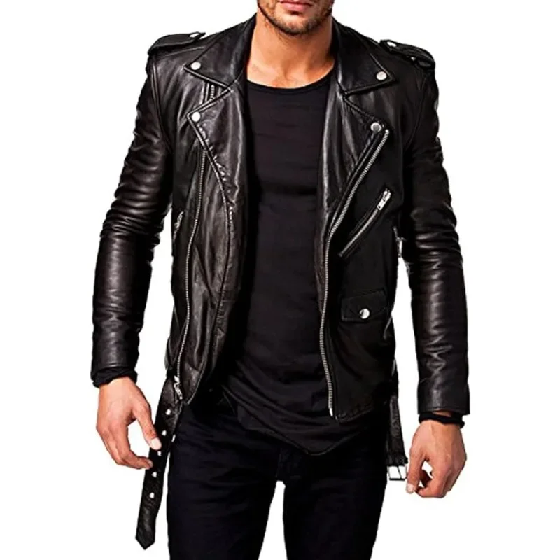 Men Leather Jacket -imitation Lambskin Winter Vintage Motorcycle Biker Jacket, Moto Riding & Racing Jacket