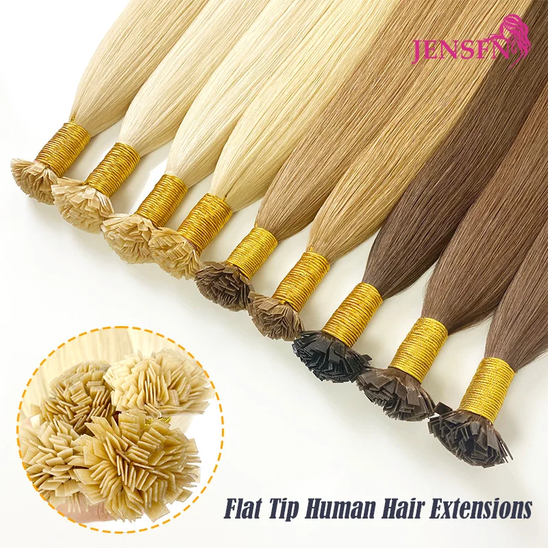 JENSFN Straight Flat Tip Human Hair Extensions 16