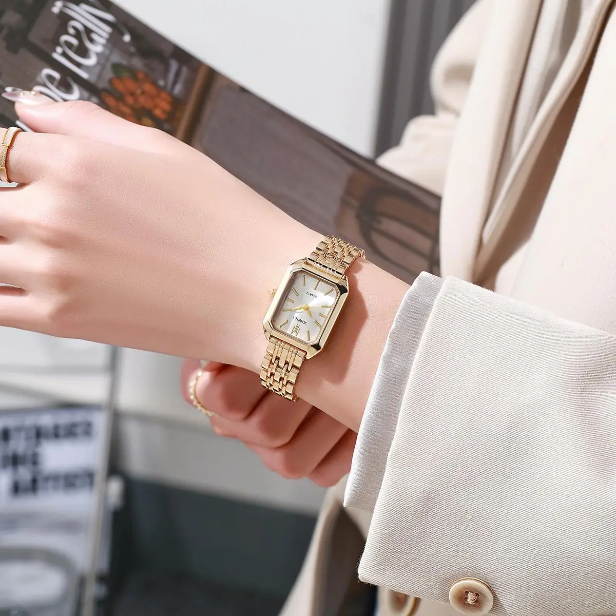 Fashionable Classic Five Bead Bracelet Watch Square Women\'s Fashion Watch Goddess Essential