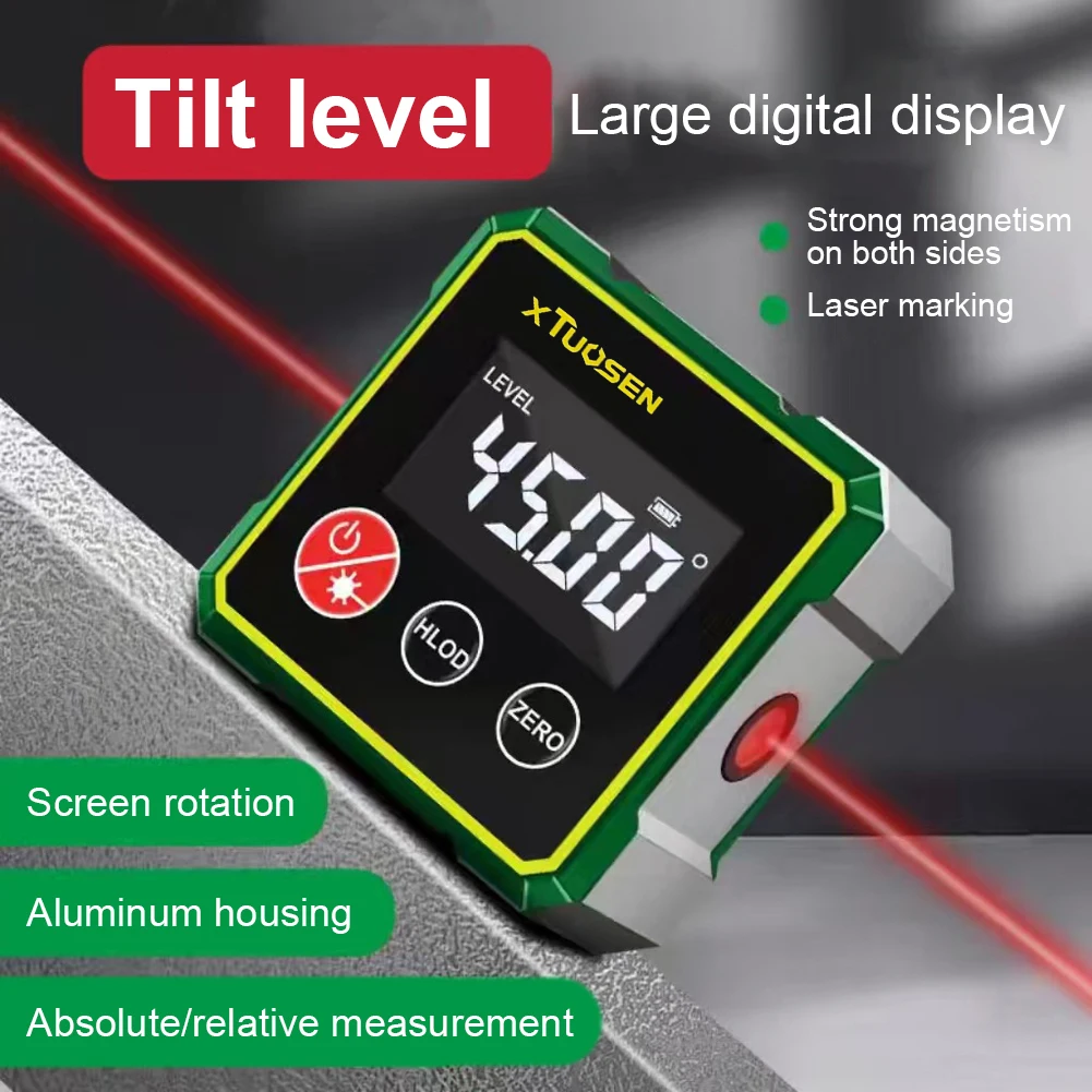 Digital Inclinometer Dual Laser Level Box 4-side Magnetic Angle Finder Electronic Protractor Tilt Measuring Tool For Woodworking