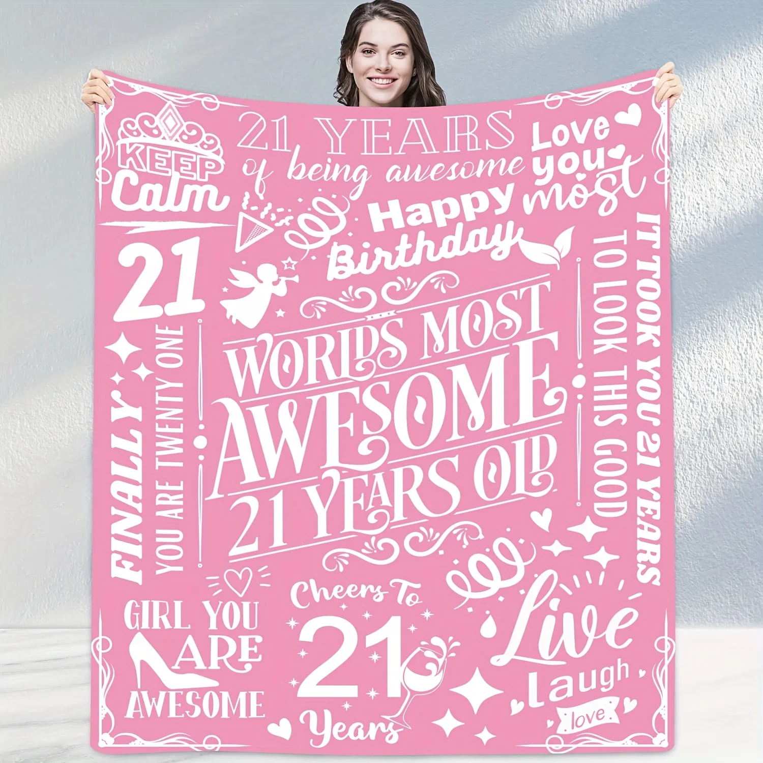 21st Birthday Celebration Art Blanket - Unique Special Milestone Gift Soft Warm All-Season Throw for Couch, Bed & Travel