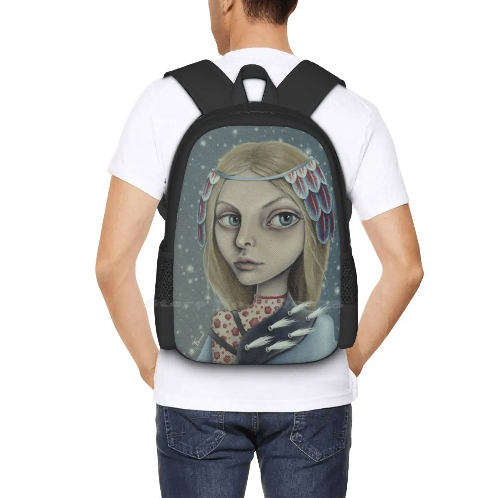 December Backpack For Student School Laptop Travel Bag Woman Portrait Surreal Pop Snow Cape Headpiece Fashion December Winter