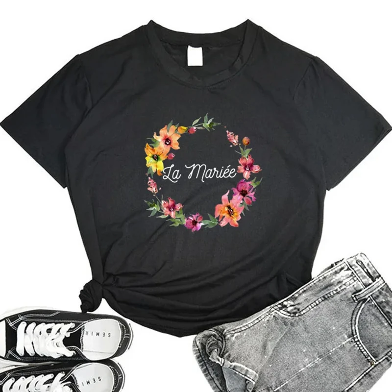 Flower Team Bride To Be Squad Women T-shirts 2024 New Fashion Girls Party T Shirt Blouse Harajuku Girl Wedding Female Clothing