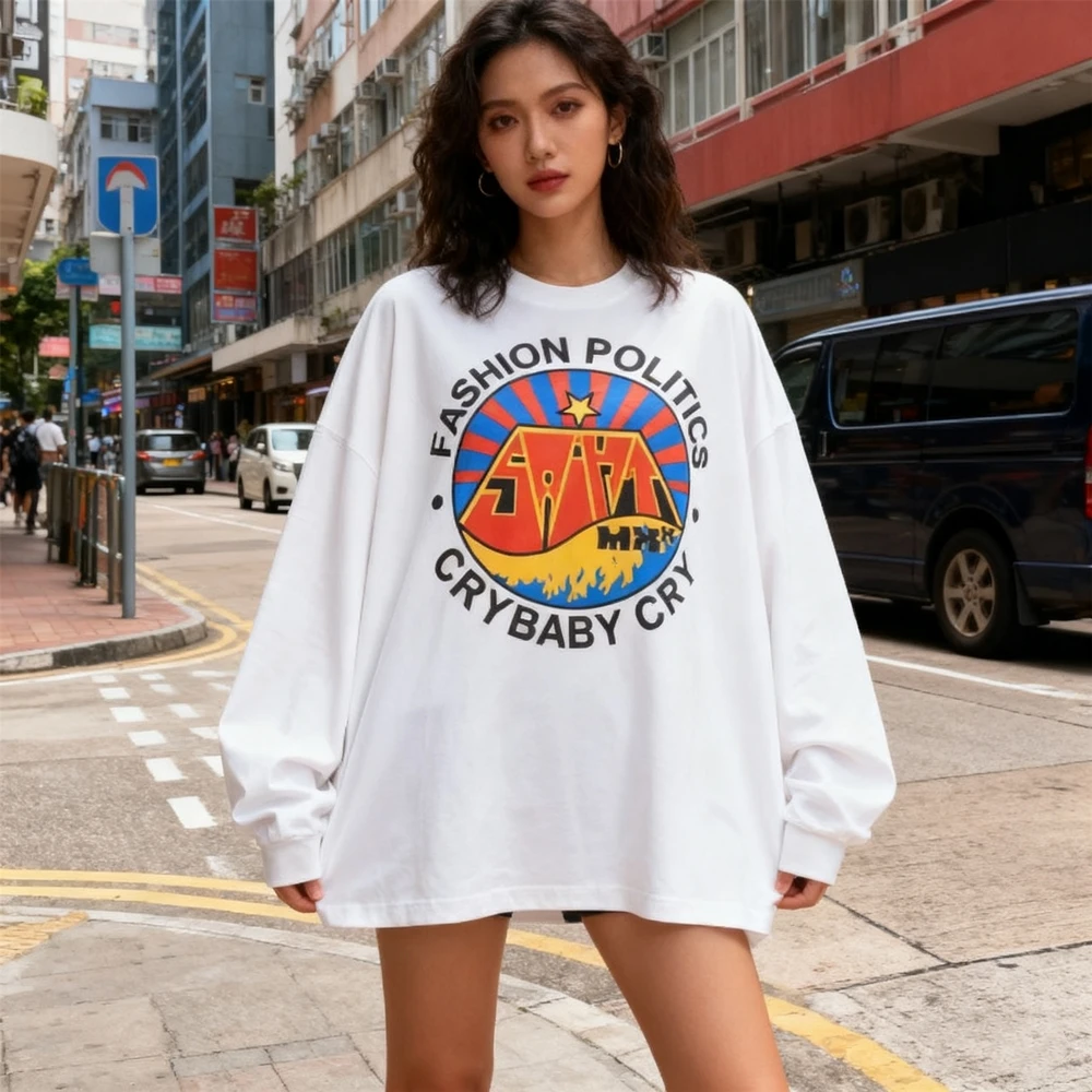 

KUCLUT SAINT 1:1 Best Quality Niche Brand Printed Tee Vintage Oversized Casual Tops Loose 100%Cotton Long Sleeves T Shirt Men