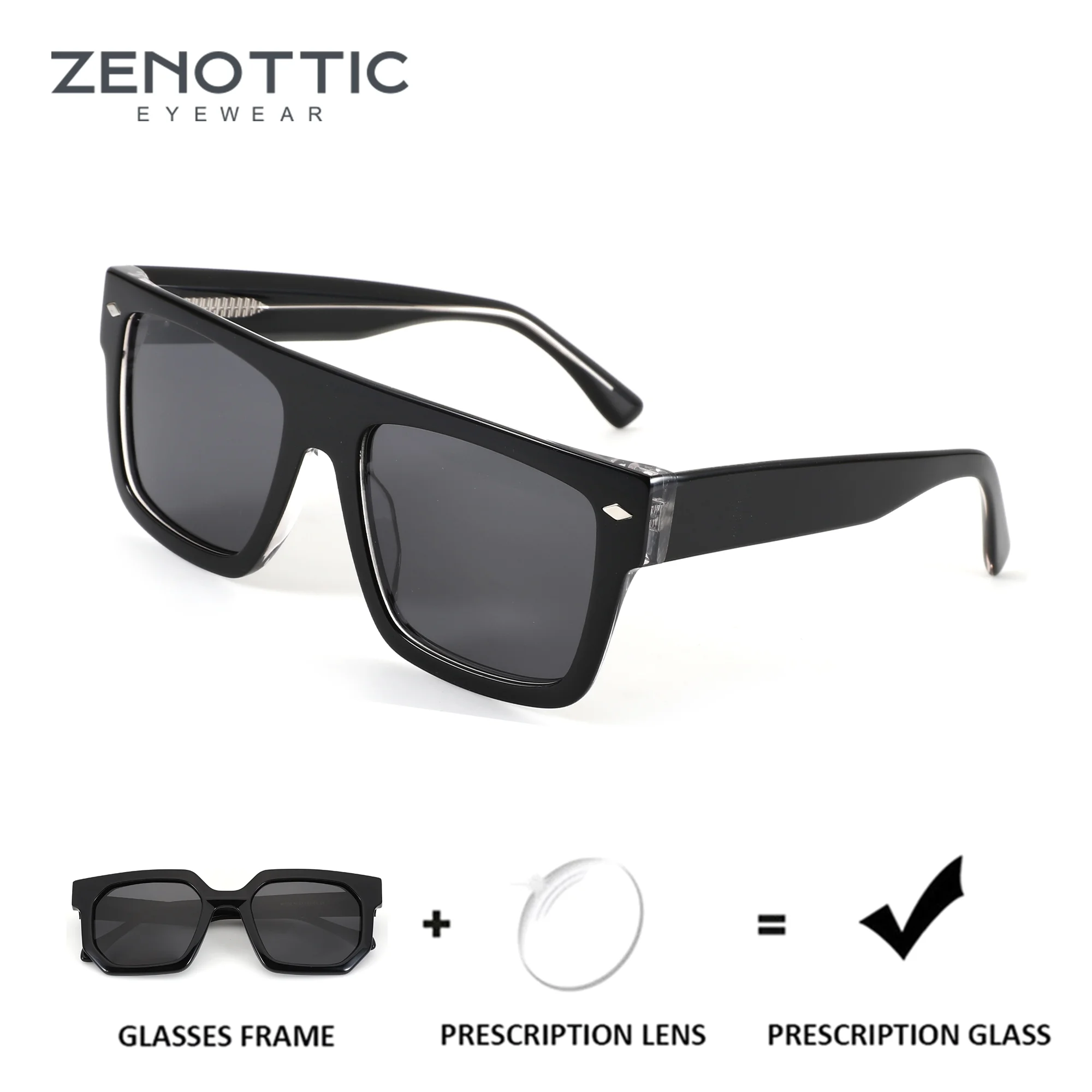 ZENOTTIC Acetate Square Prescription Sunglasses For Men Polarized UV400 Myopia Optical Sun Glasses Progressive Sun Lenses
