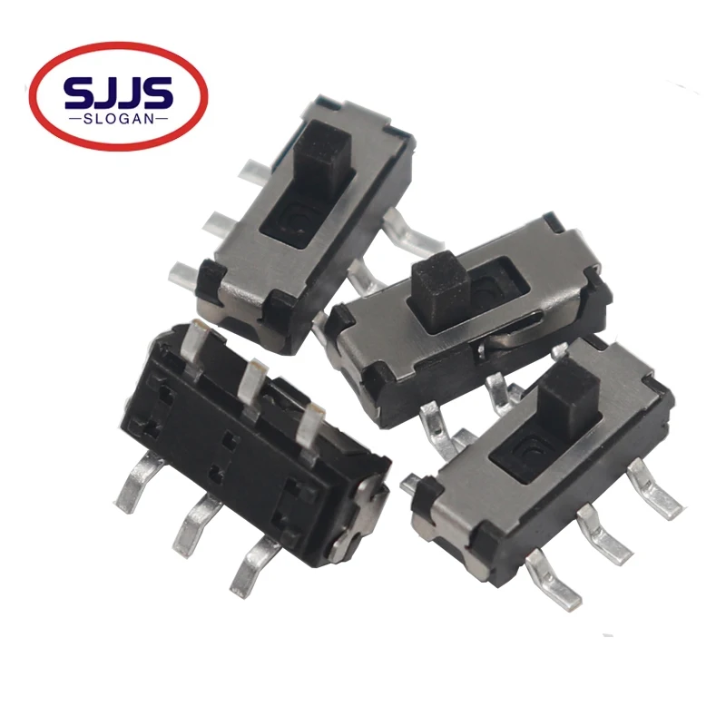 【100-10PCS】Toggle Switches MSS-22D18 MSS22D18G2 double 6 feet two block MSS-22D18G2 2P2T handle high 2MM SMD Slide Switch DC 12V