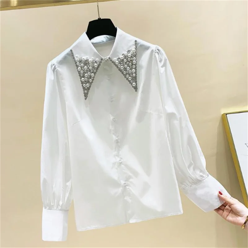 Women's White Shirts Office Lady Long Sleeves Classic Tops 2024 New Autumn Spring Original Clothing Blouse for Woman