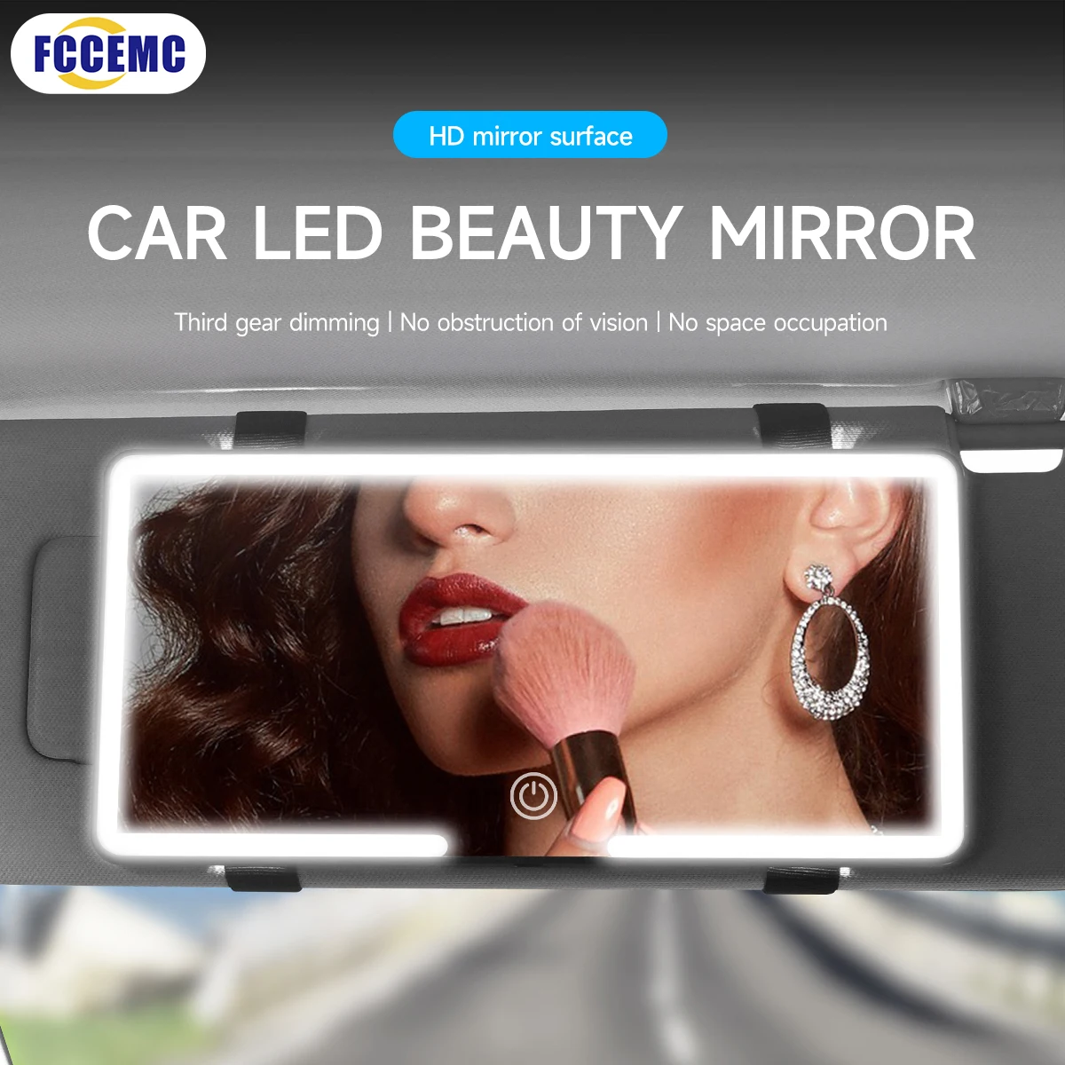 Ultra Thin LED Car Makeup HD Mirror Sunshade Makeup Hanging Mirror USB Charge Autom Cosmetic Mirror Touch Screen Dimmable Light