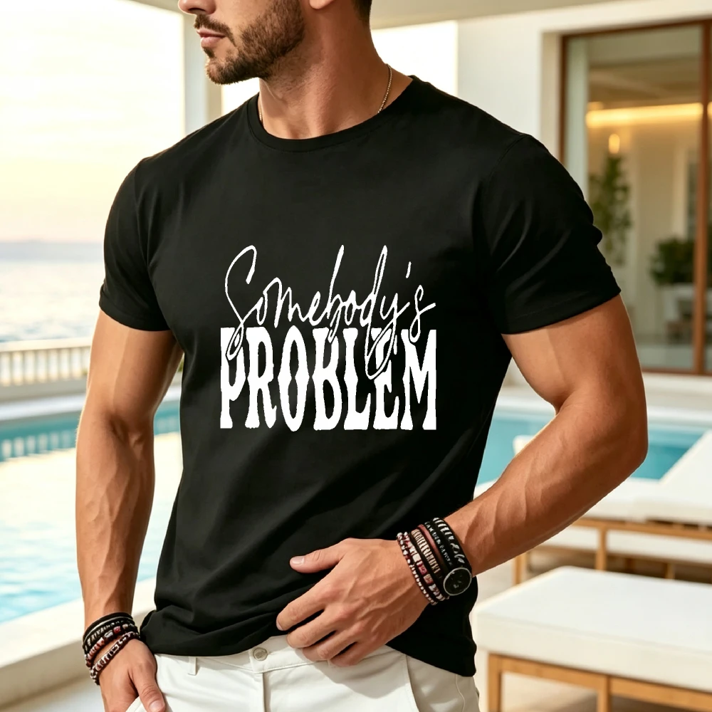 Men'S Somebody S PROBLEM Graphic Oversize T-Shirt Light Purple Casual Summer Tee with Bold Letter Print Regular Fit Round Neck Machine Washable Casual Summer Wear Modern Casual Style Comfortable Wear