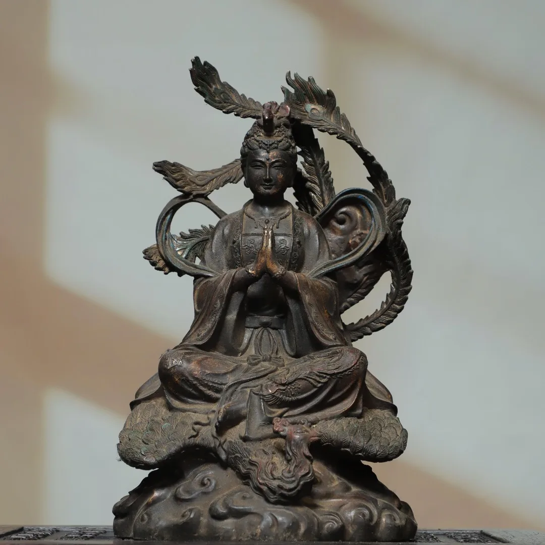 Old Bronze Gilded The Mysterious Maiden of the Nine Heavens Empyrean Fairy Art of War Goddess Phoenix backlight Worship Hall