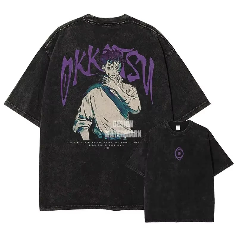 

Футболка оверсайз из выстиранного хлопка с аниме-графикой Jujutsu Kaisen (Фушигуро Мегуми, Кугисаки Нобара), свободный крой, коллекция 2026