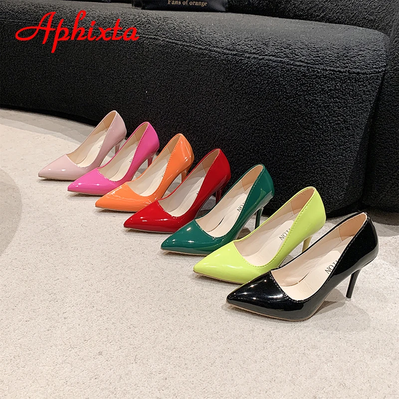 Aphixta 2024 Fluorescent Green Multi-coloured 10cm Super High Stiletto Heels Pumps Women Shoes Pointed Toe Party Big Size 49 50