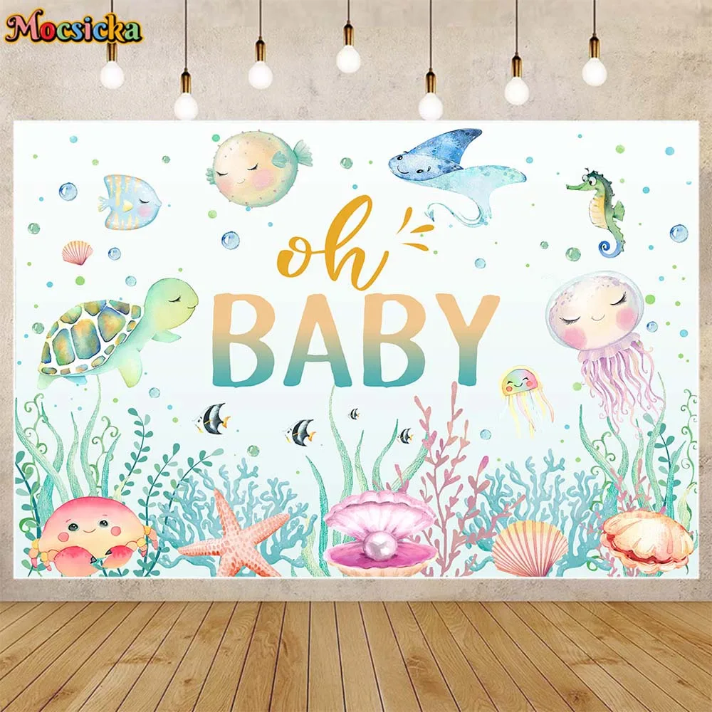 

Mocsicka Mermaid Baby Shower Backdrop Under the Sea Shell Oh Baby Newborn Girl Photography Background for Photo Studio Photocall