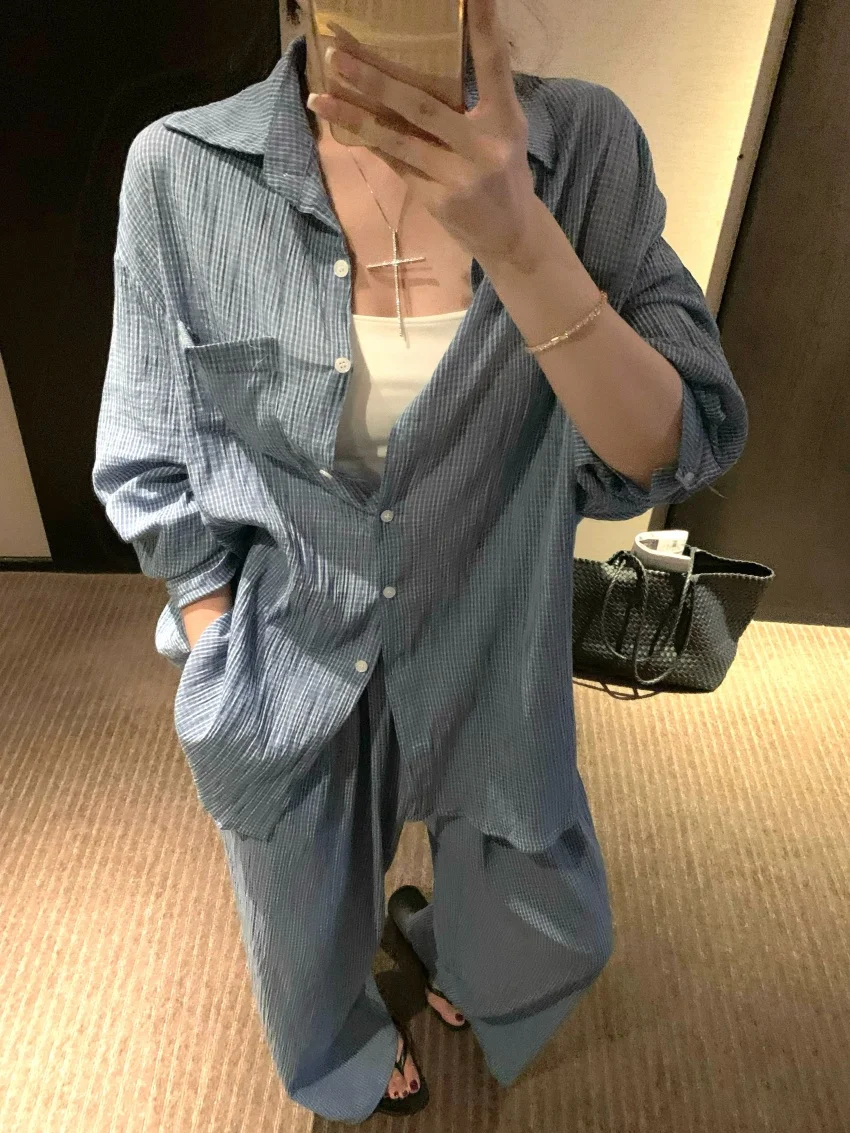 Alien Kitty Hot Sale Damessets Office Lady Chic Nieuwe Casual Shirts 2025 Zonnebrandcrème Herfst Volledige mouw Wijde pijpen Losse broekpakken