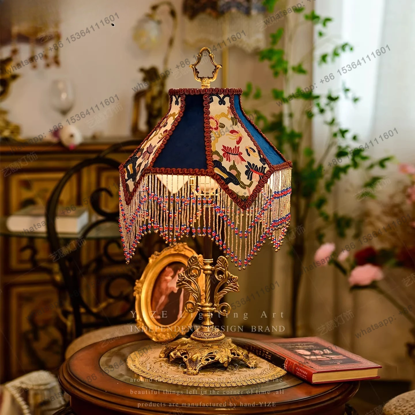 French all-copper American pastoral retro fringed ornament bedroom luxury living room bedroom bedside luminous ornament