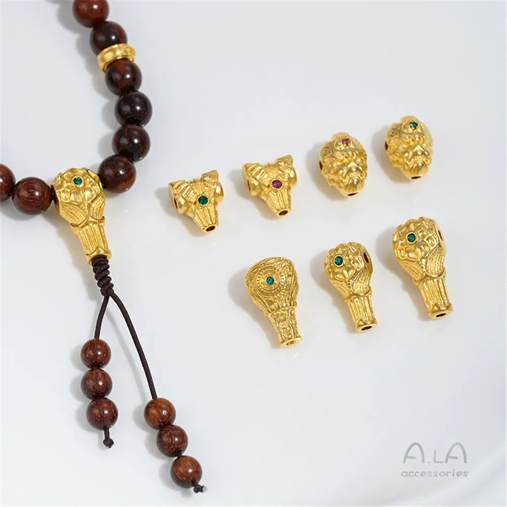 

Vietnamese Sand Gold Inlaid Red Green Buddha Head Accessories DIY Handmade String Buddha Beads Wenwan Necklace Accessories