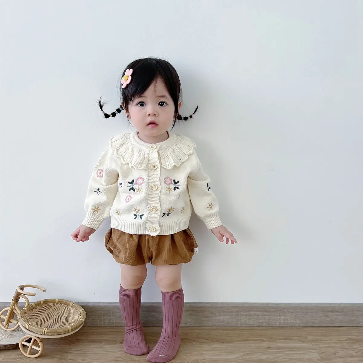 Girls\' Spring Sweater Coat Spring and Autumn Infant and Newborn Baby Knitted Shirt Cardigan Outgoing Clothing Children\'s Sweater