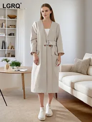 LGRQ Trenchcoat da donna doppio strato Splicing moda scollo a v manica lunga cintura giacca a vento allentata 2024 autunno nuovo abbigliamento marea