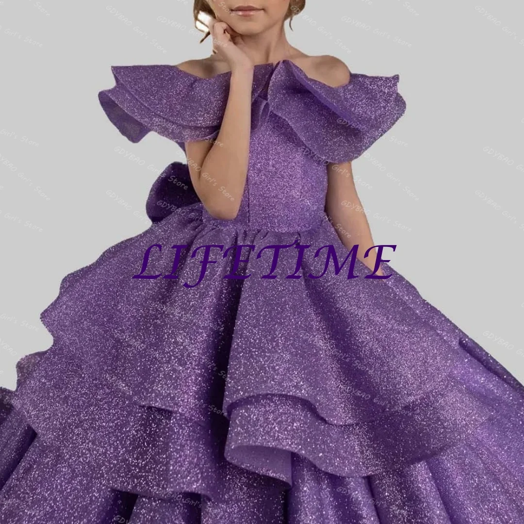 

CustomizedGlitter Princess Pageant Dress 2025 Ruffled Tulle Layered Children's Clothing Customized 2-14 Kids Party Dress for Flo
