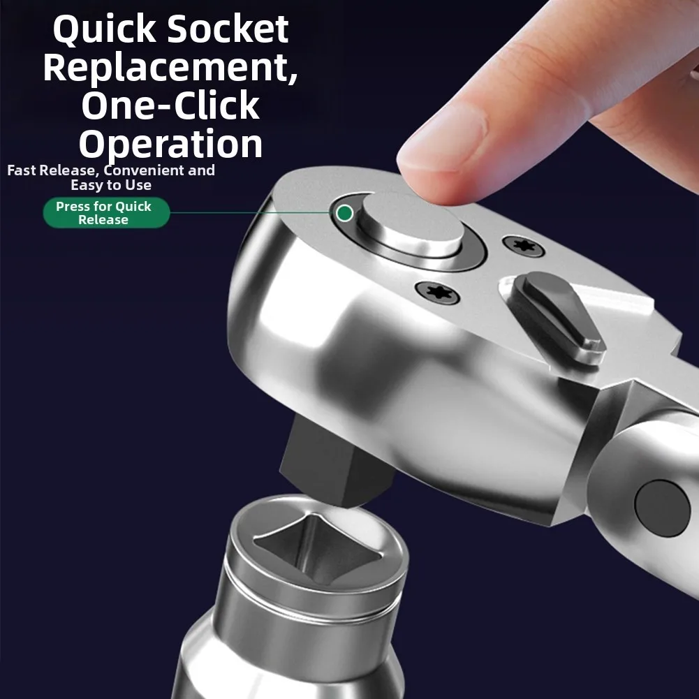 Adjustable Head Ratchet Wrench with Thumb Reverse Switch 180 Degree Flexibility and Quick Socket Changing Feature