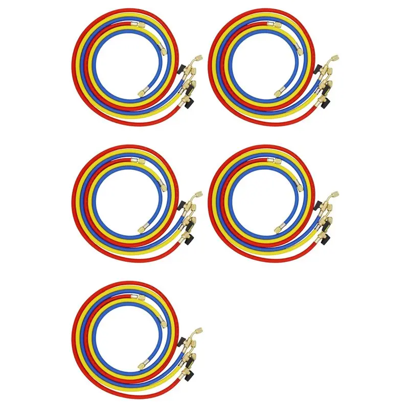

【PASSIONE 】5 Set 1.6M Refrigerant A/C Charging Hoses With Ball Valves HVAC 1/4In SAE For R134A R12 Coolant Adding And Air Condit