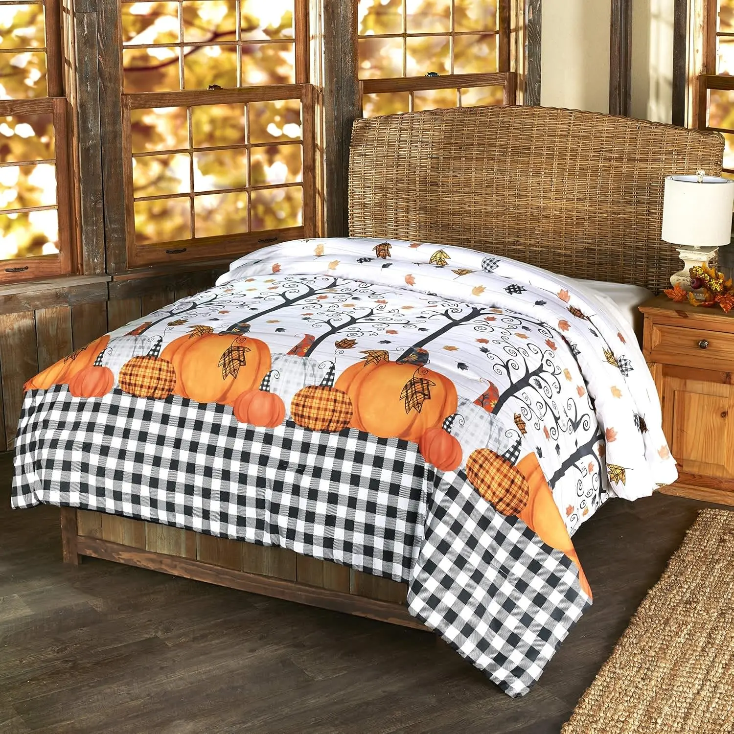 

Pumpkin Decorative Harvest Season Bed Comforter - Full/Queen Bedspread king size King size quilt Two piece set yk Mattress cover