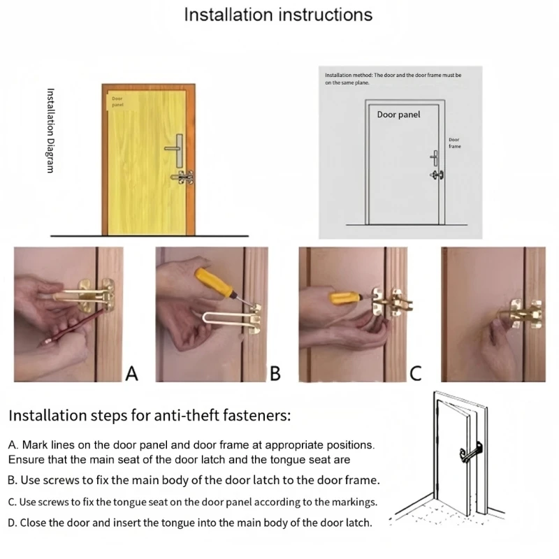 Wohnungstürschutzriegel Home Security Türschlossriegel für Privatsphäre Innenbereich 3XUF – Detail 1