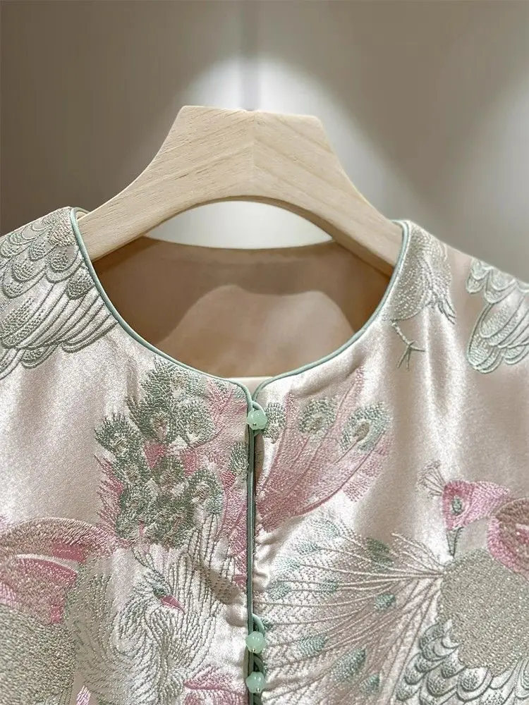 Embroidered Satin Silk Vest Women Chinese Style Vintage Vest Sleeveless Retro Tops Female Autumn New Fashion