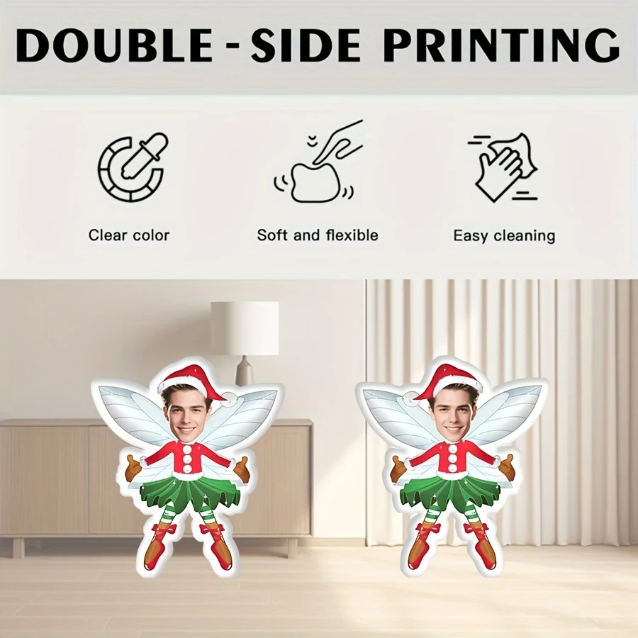 Personalized Christmas Elf Fairy Cutout Photo Pillow Double Sided Custom Face Fairy Elf Shaped Cushion Upload Your Photo Christm
