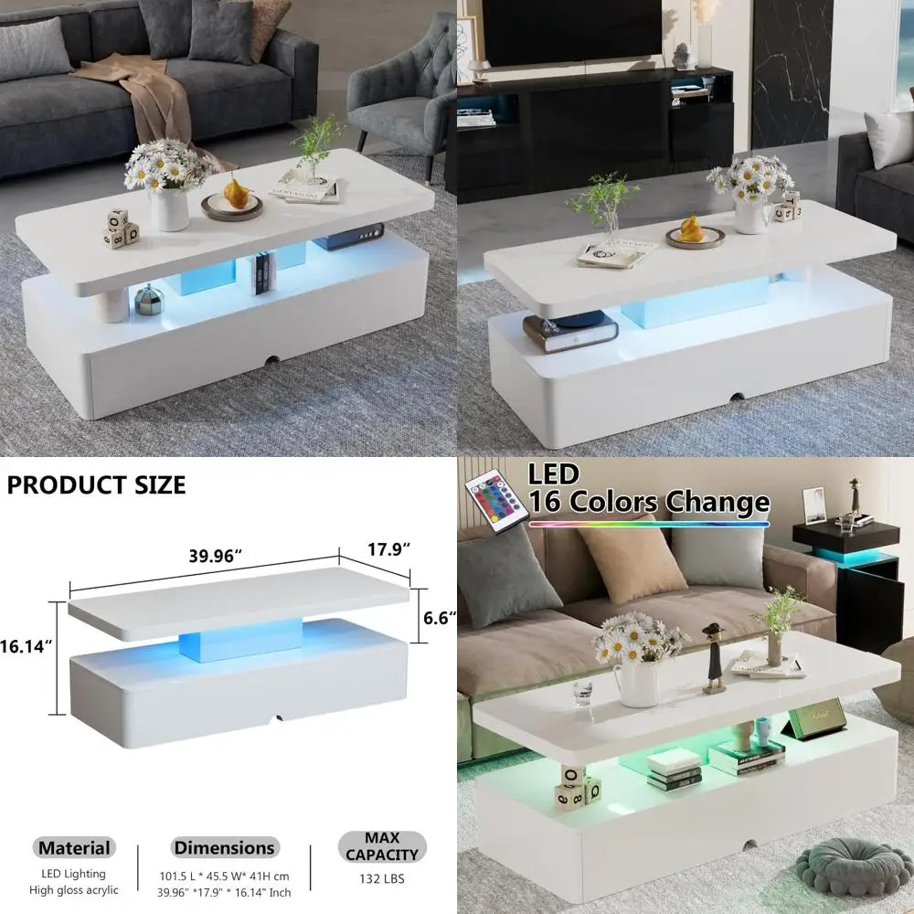 

Stylish Double-Layer LED Coffee Table with 16 Color Options for Modern Living Room Decor