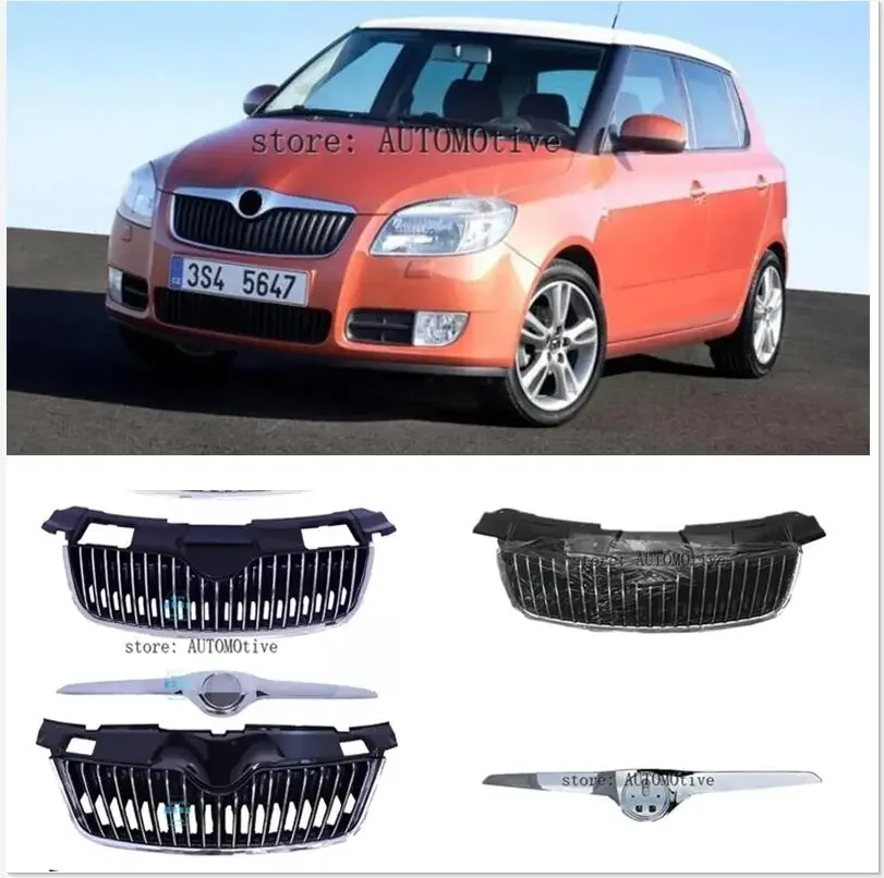 The trim 1 pcs with logo for Skoda Fabia 2008  2009 2010 2011Chrome Front Centre Grill Grille Cover Trim