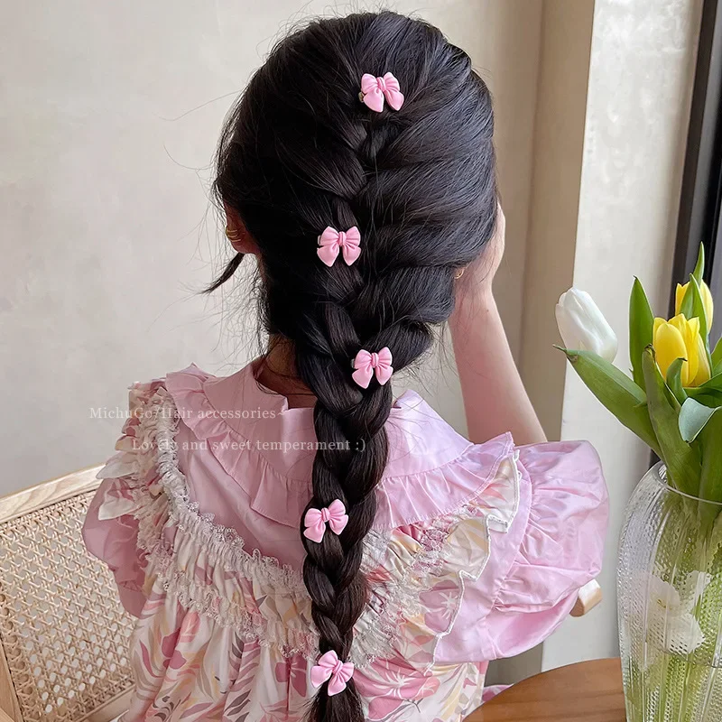 5Pcs New Small Bow Hairpins Cute Peach Rose Headwear Hair Accessories Girl Side Bangs Clip Sweet Hair Clips Headdress Jewelry