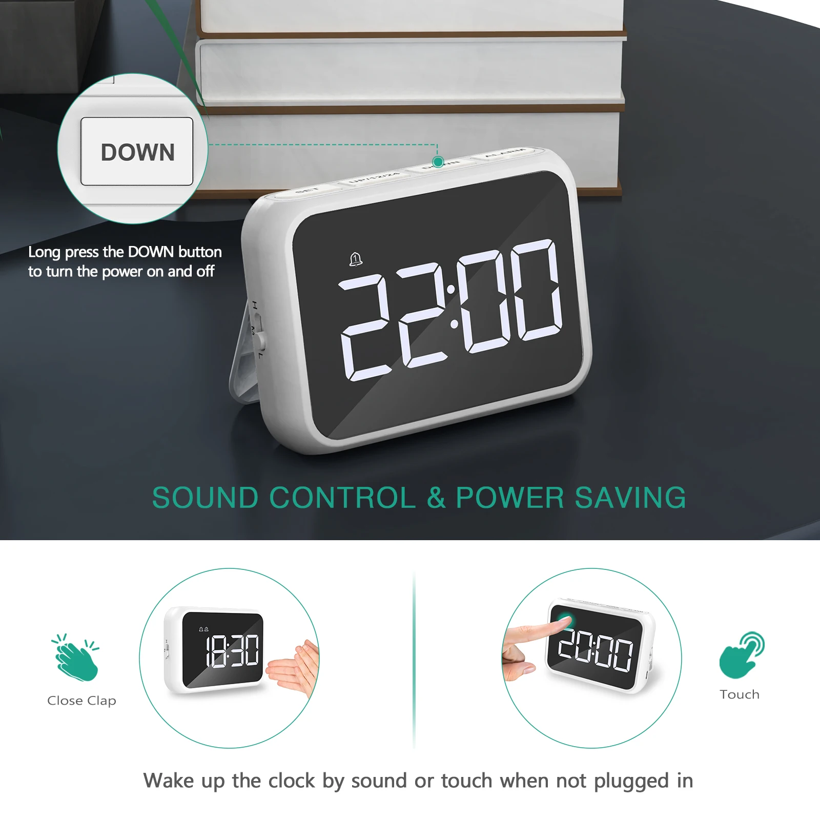 ORIA Reloj despertador LED con espejo USB – Alarma multifunción viaje - imagen 4