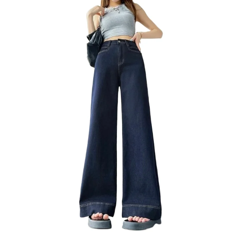 

Осенние новые женские модные слегка эластичные брюки с высокой талией грушевидной формы, узкие свободные универсальные джинсы, удлиняющие прямые брюки