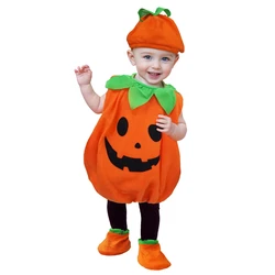 Kids Children Halloween Pumpkin Costume with Hat Cosplay for Baby Girls Boys Stage Performance Party Clothing Suit
