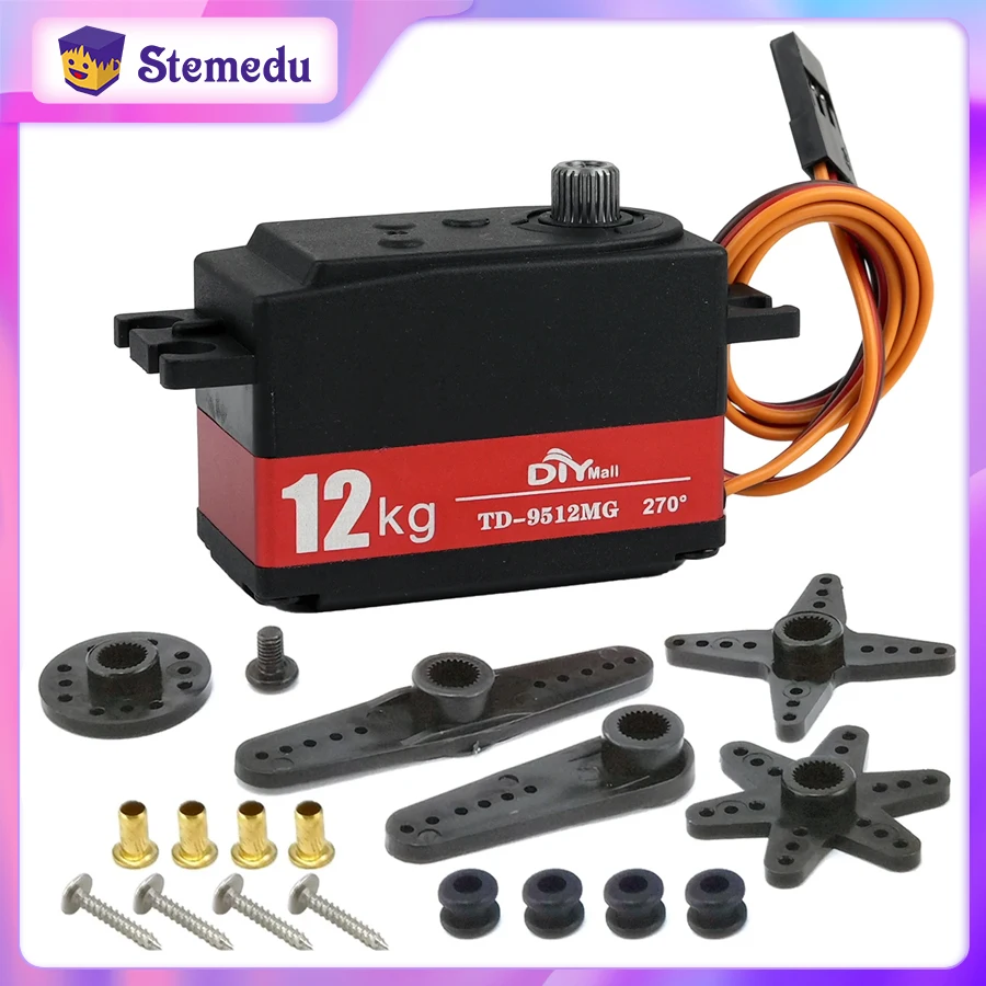 12kg Standard Short Body Low Profile Digital Servo Metal Gear 180/270/360° for Arduino RC Car Drift 1:10 1:12 Fix-wing Robot Arm