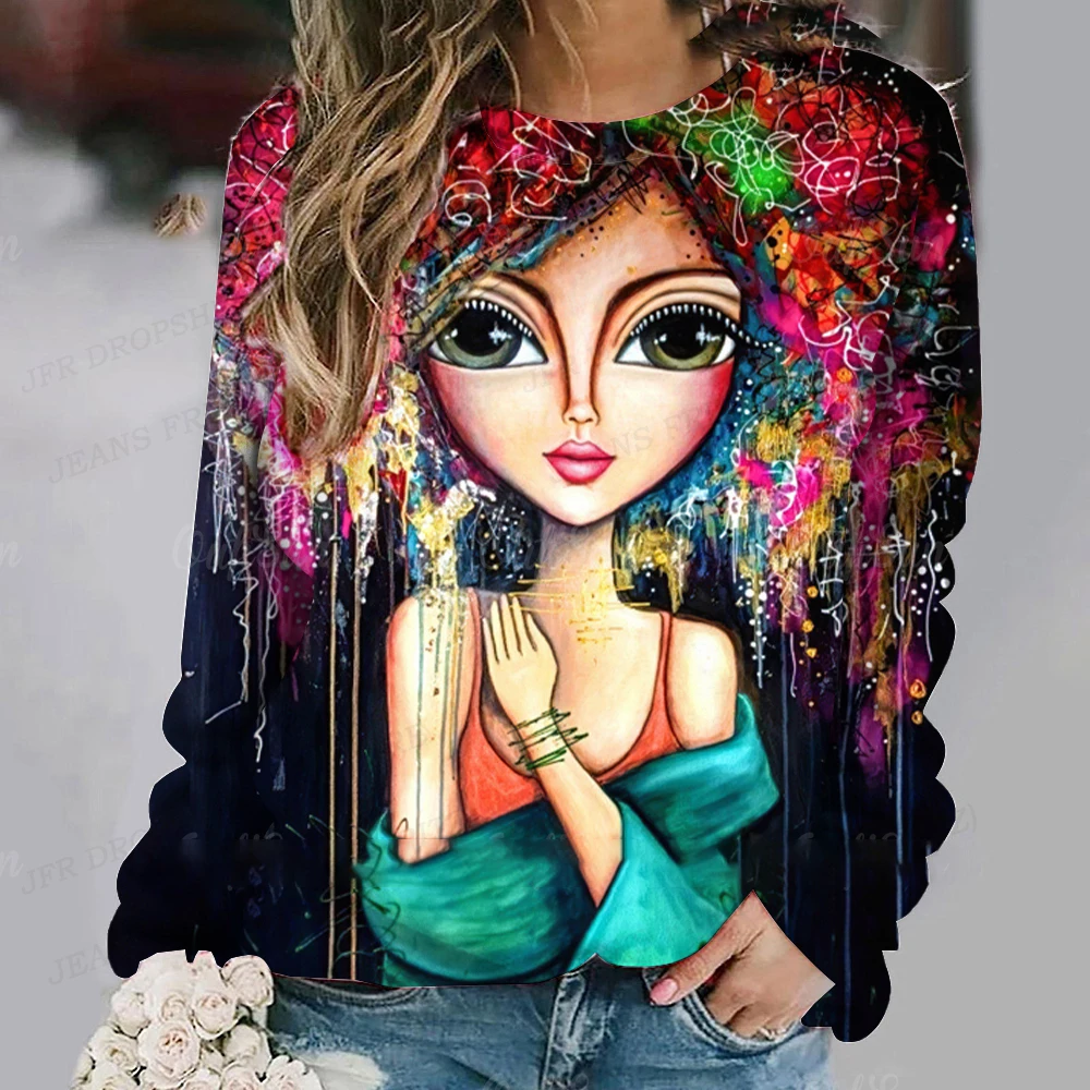 Abstract Face Hoodie Women Fashon Hoodies Floral Butterfly Painting Sweats Women Hoodies Sweatshirt Y2k Sexy Clothes Pullovers