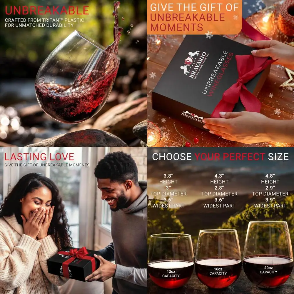 

Durable Stemless Plastic Wine Glasses - Reusable, Shatterproof, Dishwasher Safe, BPA-Free, 16 oz, Pack of 12