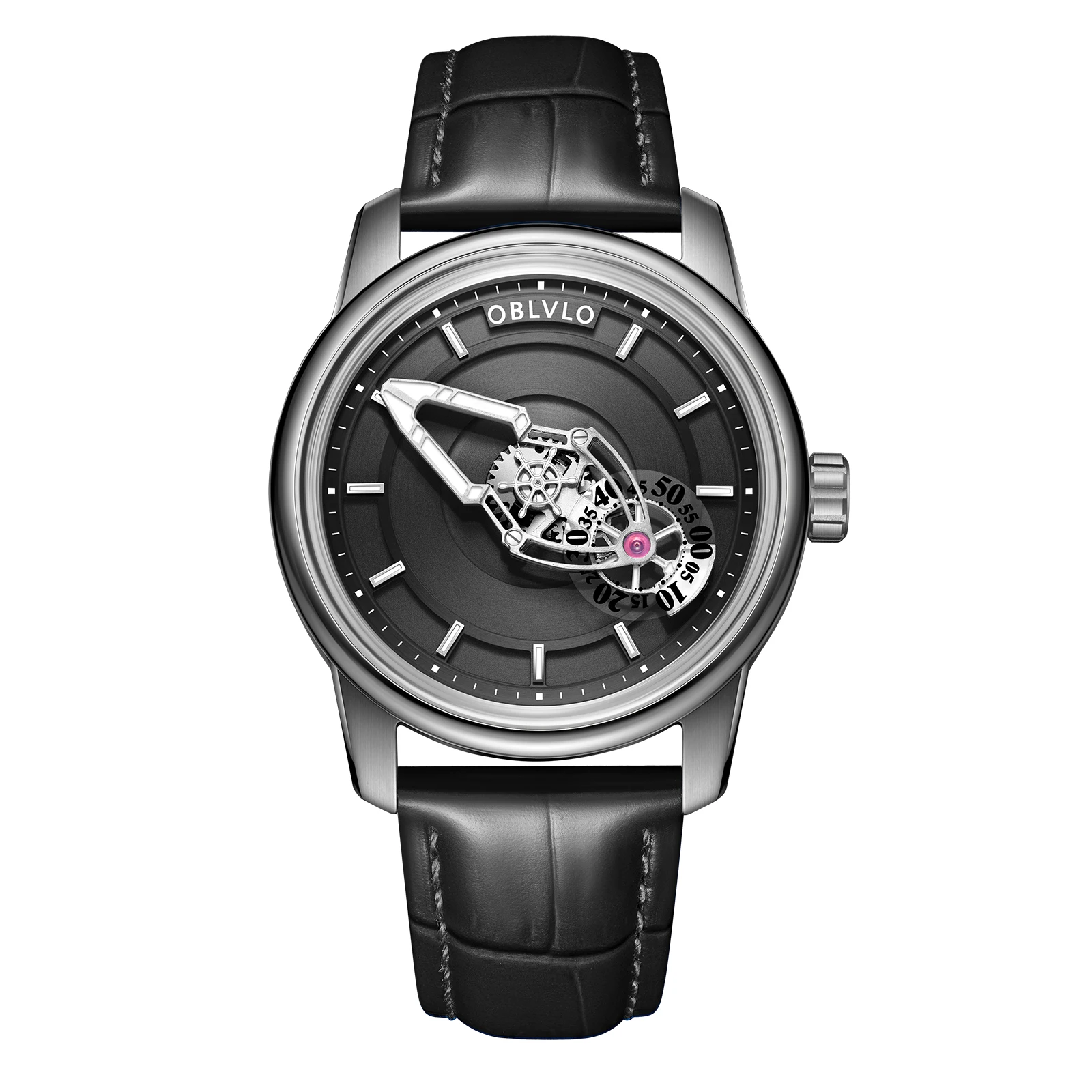 OBLVLO Men Automatic Watch 42MM Mechanical Wristwatch Waterproof Sapphire Luminous Rotation Small Dial Spacecraft Hands