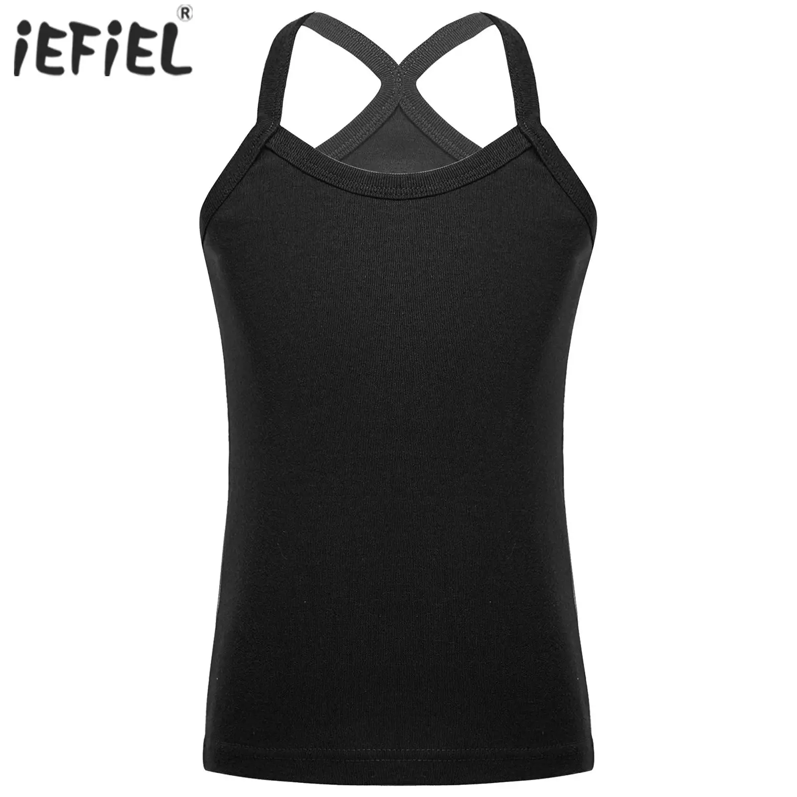 Kids Girls Crop Top Y-Back Camisole Spaghetti Straps Vest Casual Solid Color Sleeveless Tops Underwear Tees for Gymnastics Dance