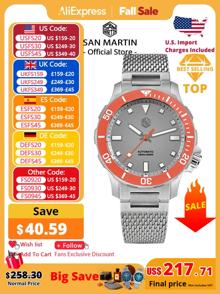 

San Martin Original Design Diver 39.5mm V2 Men Watch NH35 Automatic Mechanical Watch Milanese Bracelet Waterproof 200m Luminous
