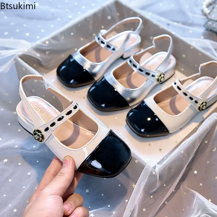 Girls' Leather Shoes Spring Autumn New Princess Flat Shoes Party Performance Matching Dress Thick Heel Fashionable Single Shoes