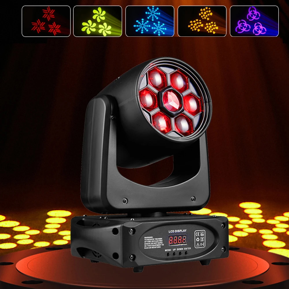 

Bee Eye Dj Lights RGBW 6X10W LED Moving Head Light 8 Colors 8 Gobos LED Pattern Light for Disco Party Wedding Nightclub Shows