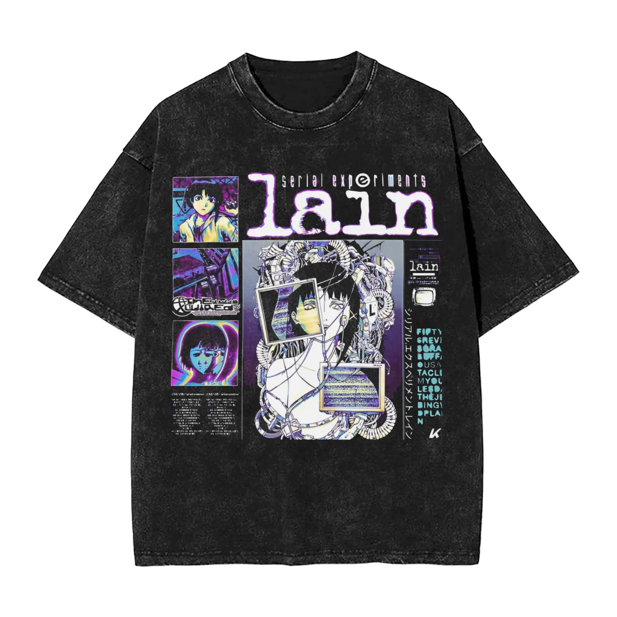 

Серийные эксперименты Lain The Wired Аксессуары Стираные футболки Мужчины Женщины Уличная одежда Хип-хоп Футболки Летние топы с коротким рукавом