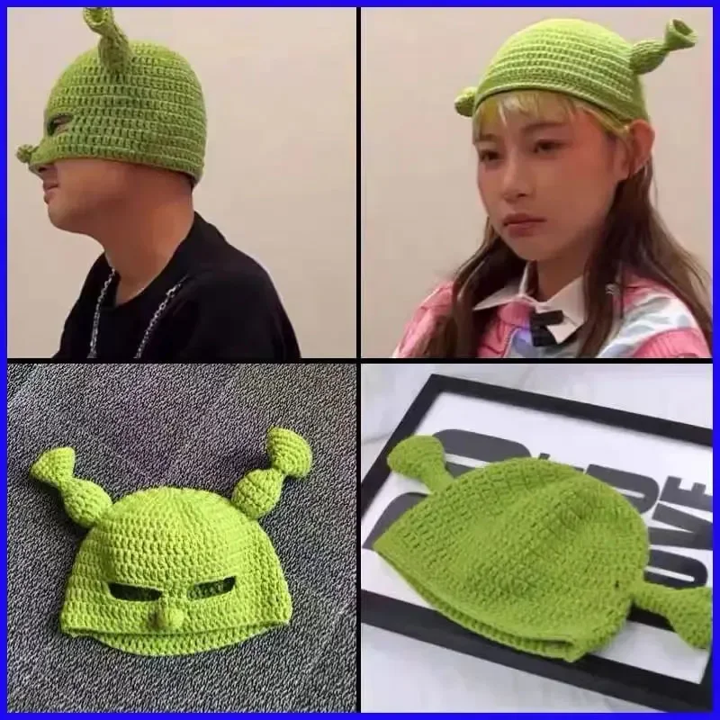 Winter Hats For Women Men Balaclava Monster Shrek Wool Hat Creative Funny Knitted Hat Pure Hand Winter Cap Men Hat Green Party