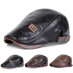 Men Retro Pu Leather Newsboy Caps JAMONT labeling British Painters Hats Spring Autumn Side Adjustable Flat Cap Hip Hop Berets