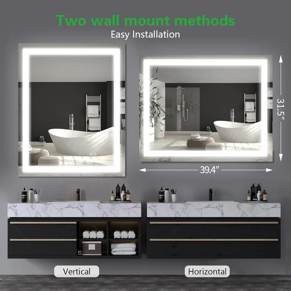 With 3 Color Lights Mirror With Led Light Makeup Mirrors Dimmable Touch Switch Control Bathroom Backlight the Wall Miror Fixture