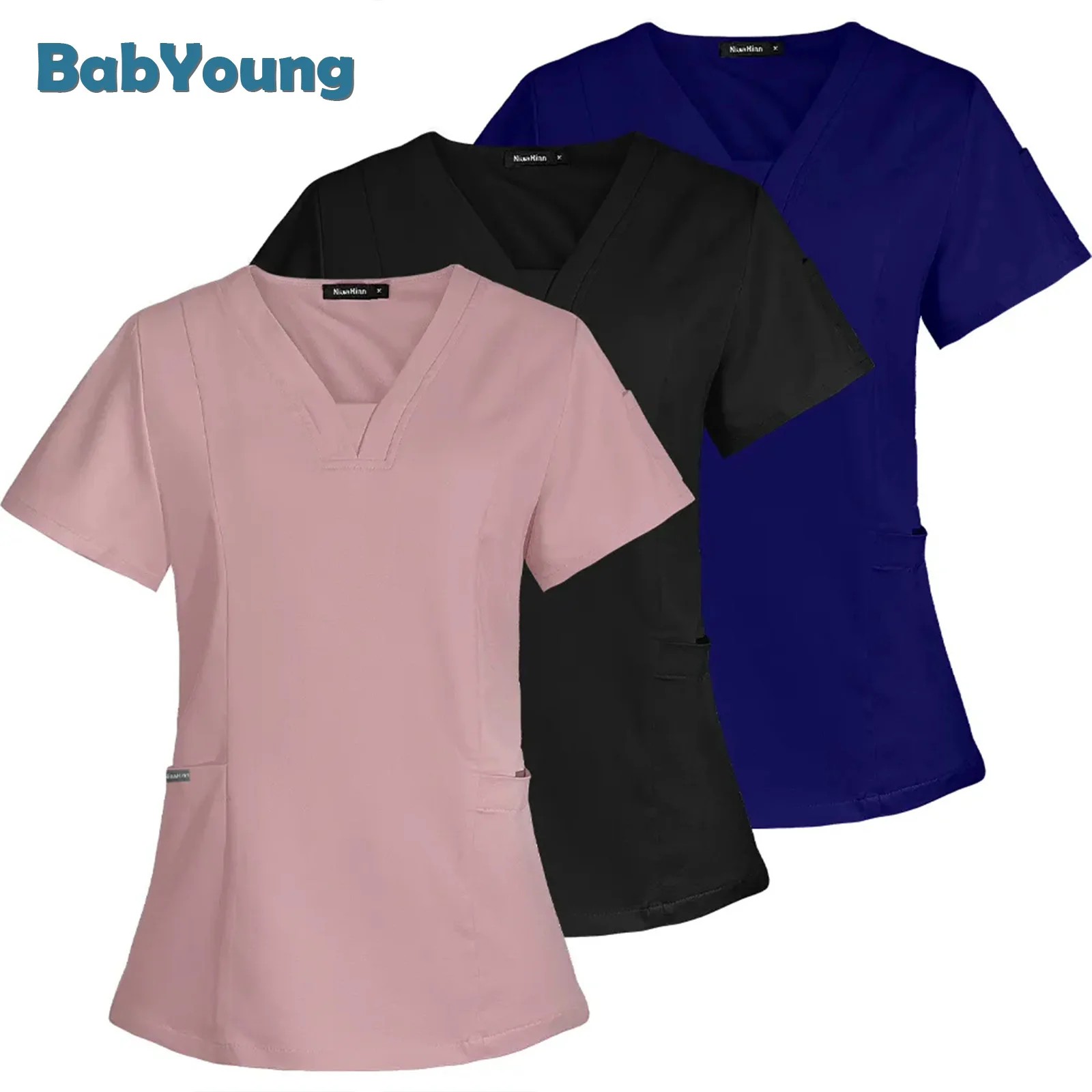 Krankenschwester Uniform Zahnmedizin Medizinische Kleidung Frauen Kurzarm Peeling Tops T-shirt Schönheit Salon Bluse Zoo Reinigung Arbeitskleidung Enfermera