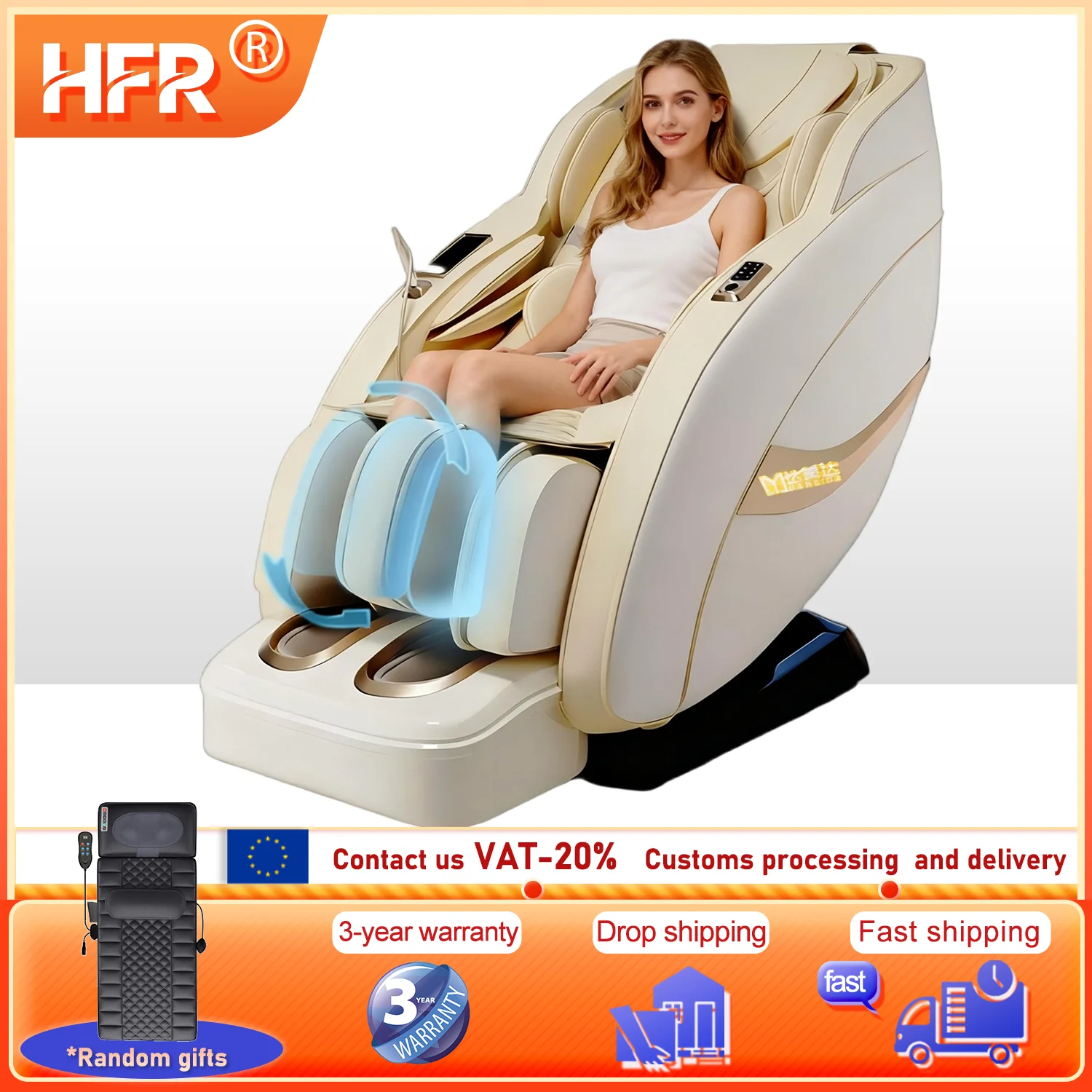 3 Year Warranty Dual-core 4D SL-Track Zero Gravity Heat Therapy Full Body Airbag Shiatsu Massage Chair Rocking Sofa Kneading